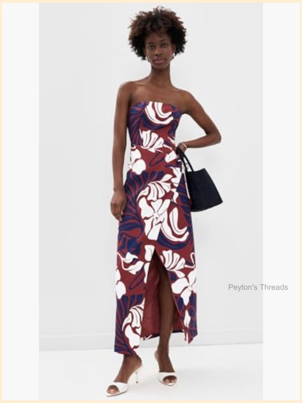 Maxi Dress with Tropical Print, Wrap Silhouette, Strapless, Sleeveless, - Picture 2 of 5